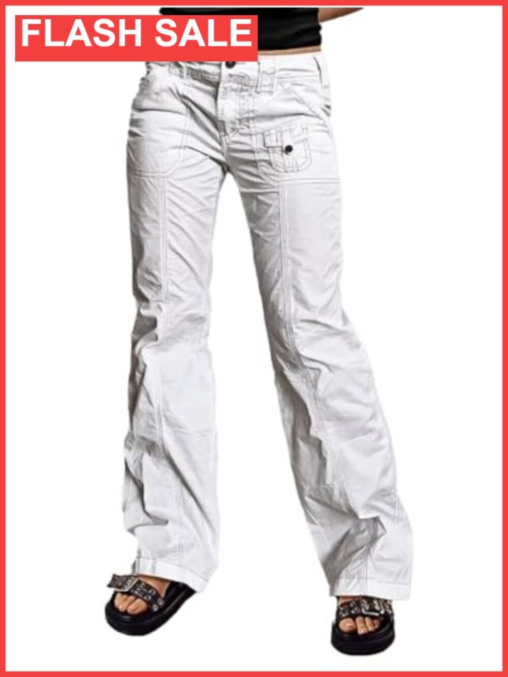 Straight Leg Mid Rise Casual Front Patch Pocket Pants